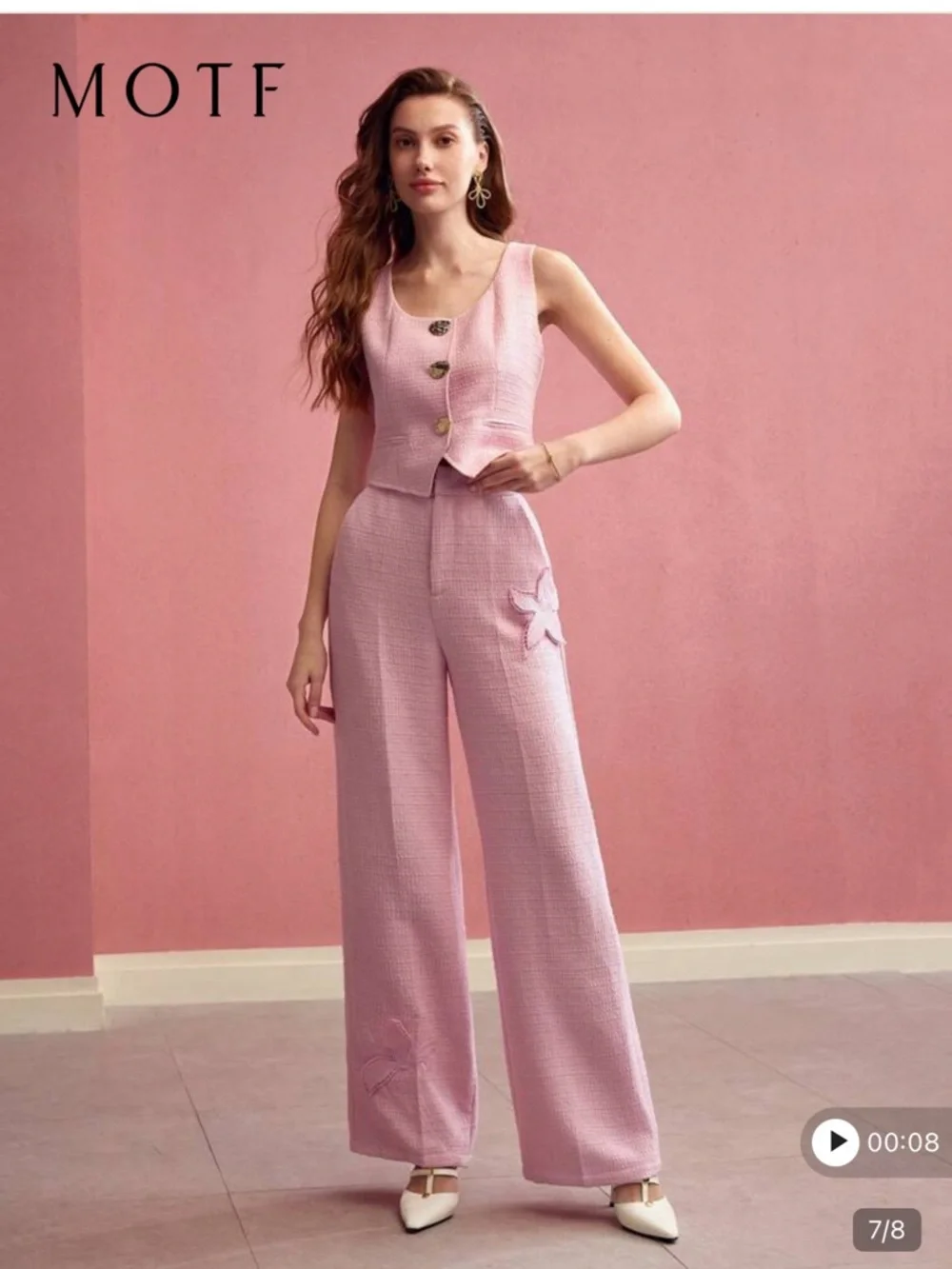 MOTF Pink Tweed Wide-Leg Feminine Pants - Picture 7 of 17
